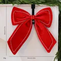 Large red velvet Christmas bow decoration with striped edges, 36x34cm dimensions. - L / 1 Piece / Red White