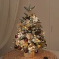 Árbol de Navidad mini DIY de 90 cm con luces LED y decoración rústica. - 90cm con Luces / Algodón Marrón Nevado