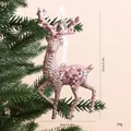 Sparkly pink reindeer Christmas ornament with sequins for tree decoration - 15x8cm / Glitter Pink Fawn