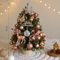 Albero di Natale da tavolo fai-da-te 45cm con decorazioni oro rosa e base in legno. - Set Albero Verde Alce Oro Champagne 45cm
