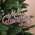 Pink glittery Merry Christmas tree ornament with sequins, decoration size 20x11cm - Glitter Pink Merry Christmas Letters