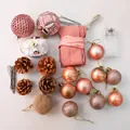 Ροζ Χριστουγεννιάτικο κιτ διακόσμησης DIY με μπάλες, κουκουνάρια και φωτάκια LED - Ροζ Σπίτι / Μήκος/Συσκευασία