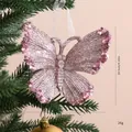 Pink glitter butterfly Christmas tree ornament with sequins and dimension markings. - Glitter Pink Butterfly
