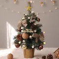 Mini albero di Natale da tavolo decorato con luci LED calde e ornamenti dorati brillanti - 45cm / Marrone