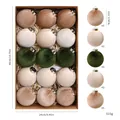 15pcs velvet Christmas ball ornaments set in champagne and forest green, 8cm diameter - 8cm / 15 Pcs Pack / Green