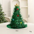 Whimsical green Christmas tree party hat featuring tinsel texture and colorful pom-poms - Christmas Decorations / Green Christmas Tree Hat