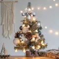 Detailed view of 45cm desktop Christmas tree with pinecones and warm LED lights. - 45cm / Blue Theme (45CM)