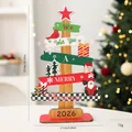 Decorative 2026 wooden Christmas tree tabletop ornament with Santa and festive greetings - 2026 Christmas Tree Ornament - Large