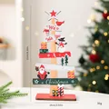 Festive wooden Christmas tree tabletop ornament with Santa and snowman illustration details - Christmas Tree Ornament - Style A