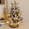 90cm mini tabletop snowy Christmas tree with warm LED lights and champagne gold ornaments - PE LED Flocked Tree (90cm Golden Acorn Set)