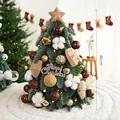 Árbol de Navidad de mesa decorado de 40 cm con bolas rojas y adornos de algodón - Algodón Café (Con Luz)