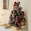 Close-up of a decorative 60cm tabletop Christmas tree with red bows and LED lights - Red Acorn (Snowy Style) / 60CM / Red