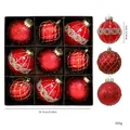 Set mit 9 roten 8cm handbemalten Weihnachtskugeln mit Glitzer und Spitzen-Details - 9er Set / Rot