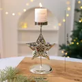Eleganter silberner Eisenstern-Weihnachtskerzenhalter mit Maßangaben für Deko - Gold 3D Pentagramm Ständer (Ohne Kerze)