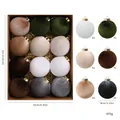 Set di 12 palline di Natale in velluto multicolore in scatola con dimensioni dettagliate - 8cm / Set da 12 / 6 Colori Stile B