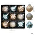 Set mit 9 sortierten 8 cm großen bemalten Weihnachtskugeln in Gold, Blau und Silber - 9er Set / Blau Stil B