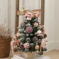 Beautiful 60cm mini flocked Christmas tree decorated with pink bows and LED lights - 60CM / Pink House Style