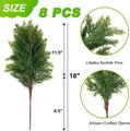 Dimensions and detail of 18-inch artificial Norfolk Pine stems for Christmas decor - Foxtail Grass Bundle