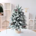 Small 45cm artificial flocked tabletop Christmas tree with pine cones and wooden base decoration - PE Snow Covered (Without Pinecones) / 45cm