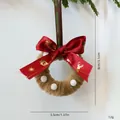 Mini ghirlanda di Natale in ciniglia con fiocco rosso e pompon per decorazione albero - Prodotto finito / Piccola Ghirlanda Cachi da 8cm