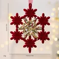 Wine red flocked snowflake Christmas ornament with gold sequins and measurements, 12cm - Sun Wreath