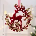 Festive burgundy flocked reindeer wreath ornament with gold sequins for Christmas decor - Wreath Reindeer
