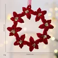 Burgundy flocked Christmas wreath ornament with gold sequins for holiday decor. - 5-Petal Wreath
