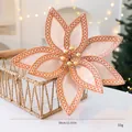 Fleur de poinsettia artificielle en velours orange et crème pour sapin de Noël - Bordure Dorée / 30cm