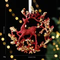 Red glitter Christmas reindeer ornament decorated with gold sequins, 12x12cm size - Wreath Reindeer / Single OPP Bag