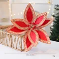 Fleur de Noël artificielle en velours rouge avec centre perlé pour décoration de sapin - Bord Rouge / 30cm