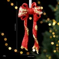 Red glittery Christmas bow ornament with gold sequins 17cm tall for holiday tree decoration - Bow / Single OPP Bag