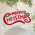 Feestelijk wit en rood Merry Christmas hangend ornament voor kerstboomdecoratie. - Hanger met letterlabel / Enkele Verpakking (13x6x1.5cm) / Rood