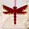 Elegant wine red flocked dragonfly Christmas tree ornament with gold sequin details - Dragonfly