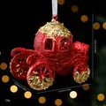 Festive red glitter Christmas carriage ornament with gold sequins and white ribbon - Pumpkin Carriage / Single OPP Bag