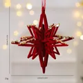 Wine red flocked Christmas star pendant ornament with gold sequins decoration 13cm - Bursting Star