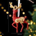 Red glitter reindeer Christmas ornament with gold sequins and white hanging ribbon - Turning-head Moose / Single OPP Bag