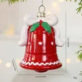 Rode kerstbel hanger met witte strik en hulstblad versiering, 32 gram gewicht - Enkele Verpakking (8x6.5x6.5cm)