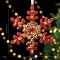 Red glittery snowflake Christmas tree ornament with gold sequins and size dimensions - Snowflake Piece / Single OPP Bag