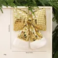 Grote gouden spiegel kerststrik met een witte pluche bontrand, afmeting 23x20cm - M / Gouden Pailletten
