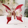 Large red fabric Christmas butterfly ornament with feathers and sequins for tree decoration - 30cm / Burgundy