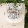 Grande fiocco di Natale a specchio disco con bordo in pelliccia sintetica bianca, 20x23cm - Taglia M / Paillettes Argento