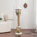 Noordse vintage houten vloerlantaarn met LED en kerstversiering 105cm - Y Stijl Vintage Straatlantaarn (B8556) / Batterijvoeding (batterijen niet inbegrepen)