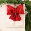 Fiocco di Natale rosso con paillettes a specchio e pelliccia sintetica per l'albero - Taglia M / Paillettes Rosse