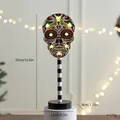 Bunte handbemalte Zuckerschädel LED Holz Tischlampe für Halloween Party Zimmer Dekoration - Totenkopf