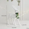 Elegante decorazione natalizia a forma di renna bianca floccata con fiocco verde e campanello - Grande Cervo in Piedi