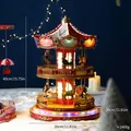 Gedetailleerde kerstcarrousel muziekdoos met LED-verlichting en 40 cm hoogtematen - Dubbeldekker Draaimolen