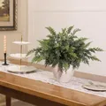 Detailed view of realistic artificial cedar branches arranged in a rustic stone vase - Set of 6 / Green