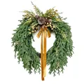 Couronne de Noël bohème avec aiguilles de pin, pommes de pin et ruban en velours or. - Couronne de Pin de Norfolk 60CM
