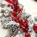 Detailed close-up of 50cm flocked Christmas garland with red berries and pine cones - 1.2M Red Flocked Rattan / 1 Piece