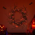 Spooky Halloween black faux branch wreath with glowing red LED lights for party decor - 45CM (With Light)